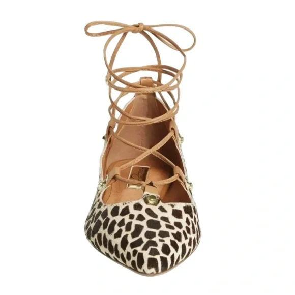 Halogen Women’s Leather Haowen Cheetah Print Fur Pointy Toe Strap Flats Size 7.5 - Picture 3 of 16